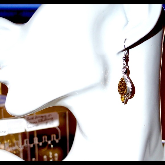 Golden Druzy & Citrine Sterling Silver Earrings - Picture 3 of 9